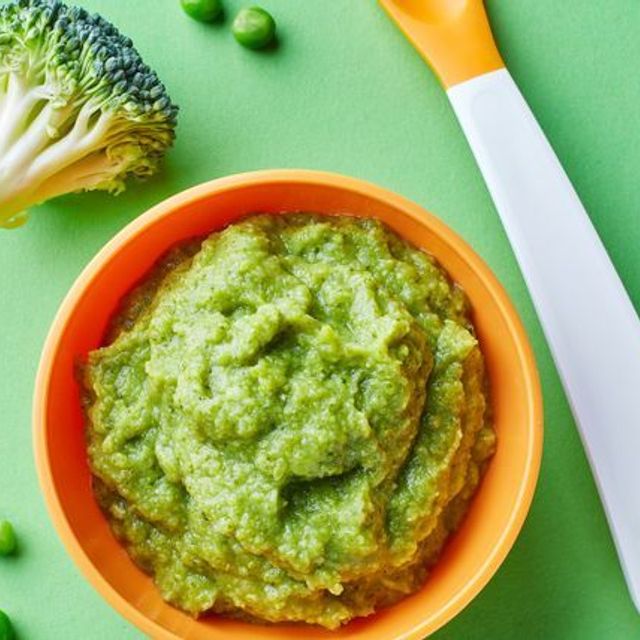 Broccoli, pea and potato puree